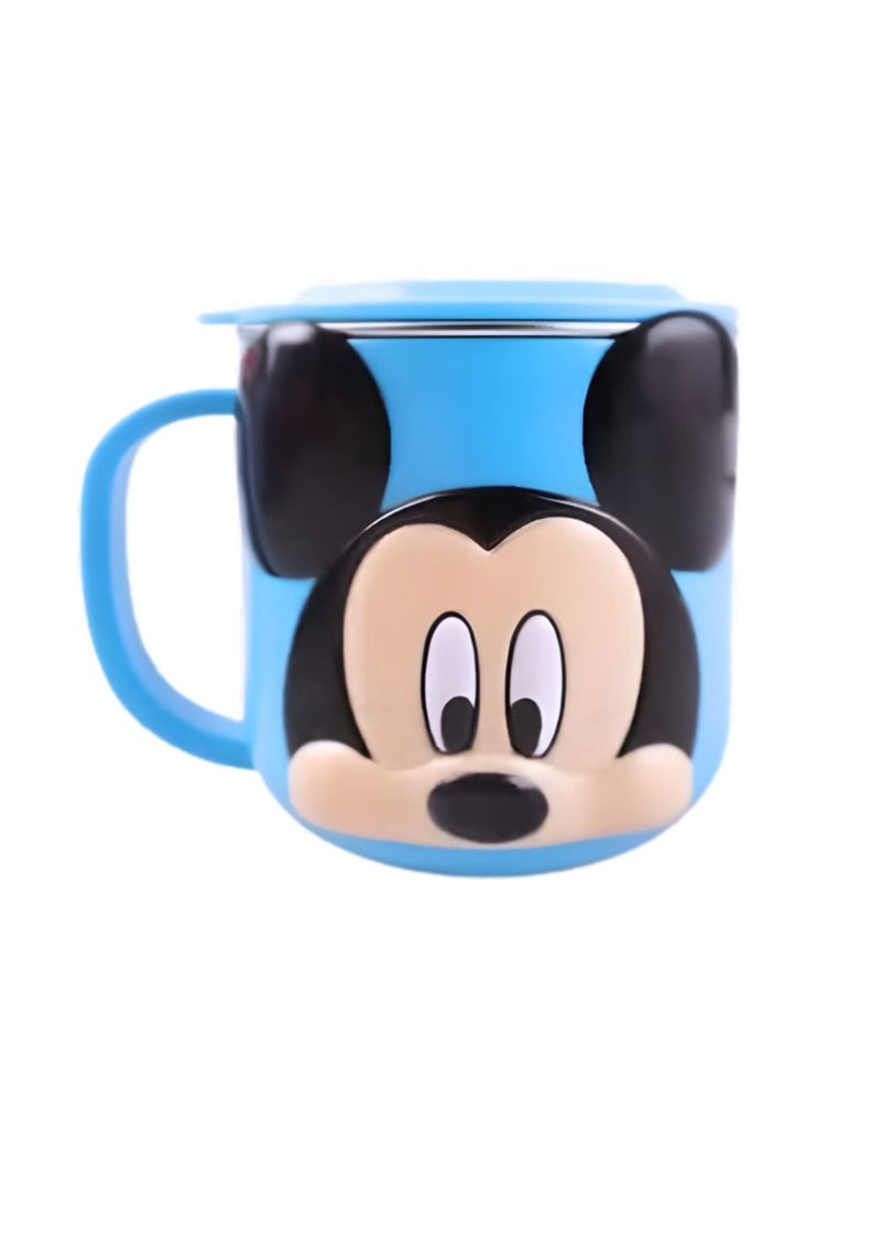 Disney Kids Stainless Steel Drinking Mug with Lid – Cartoon Design | Double Wall Insulated Cup for Hot & Cold Drinks | Leak-Resistant, Safe & Durable Children Mug (Mickey Blue) - Image 1